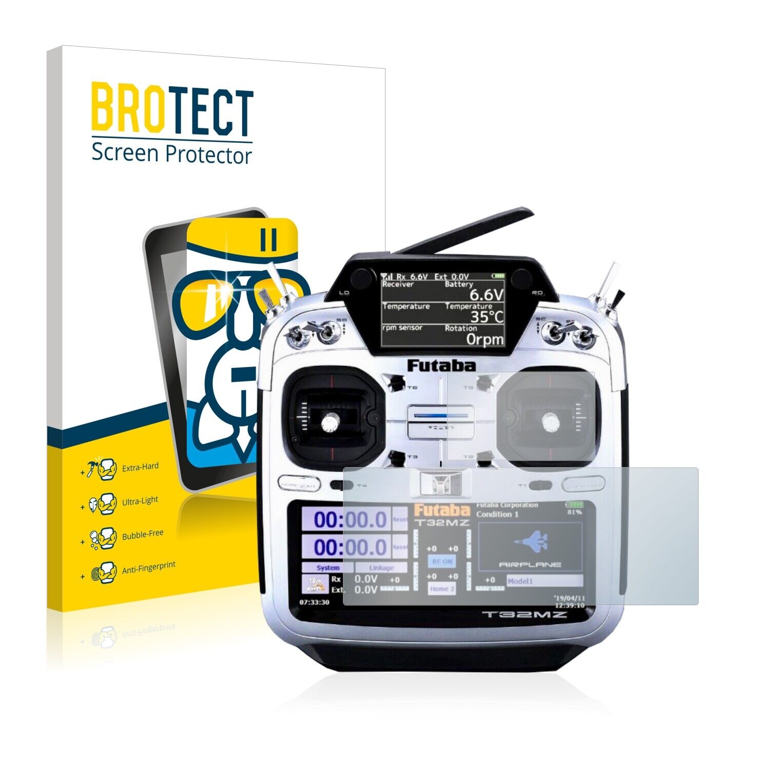 BROTECT AirGlass Glass Screen Protector & Anti-Fingerprint for Futaba 32MZ Main Screen