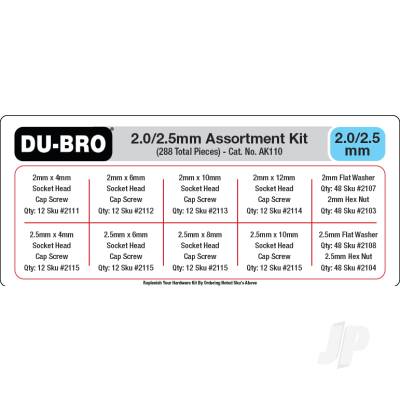 Dubro 2.0 / 2.5mm Hardware Assortment Kit (288 pcs set) DUBAK110