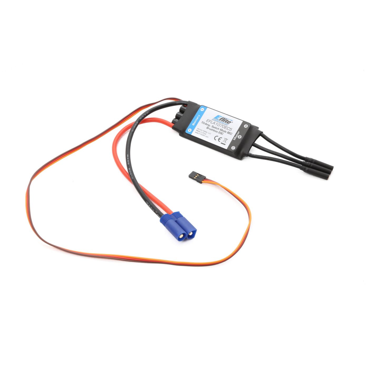 E-Flite 70-Amp Switch Mode BEC Brushless ESC w/EC5 EFLA1070EC5 with all inputs and outputs shown