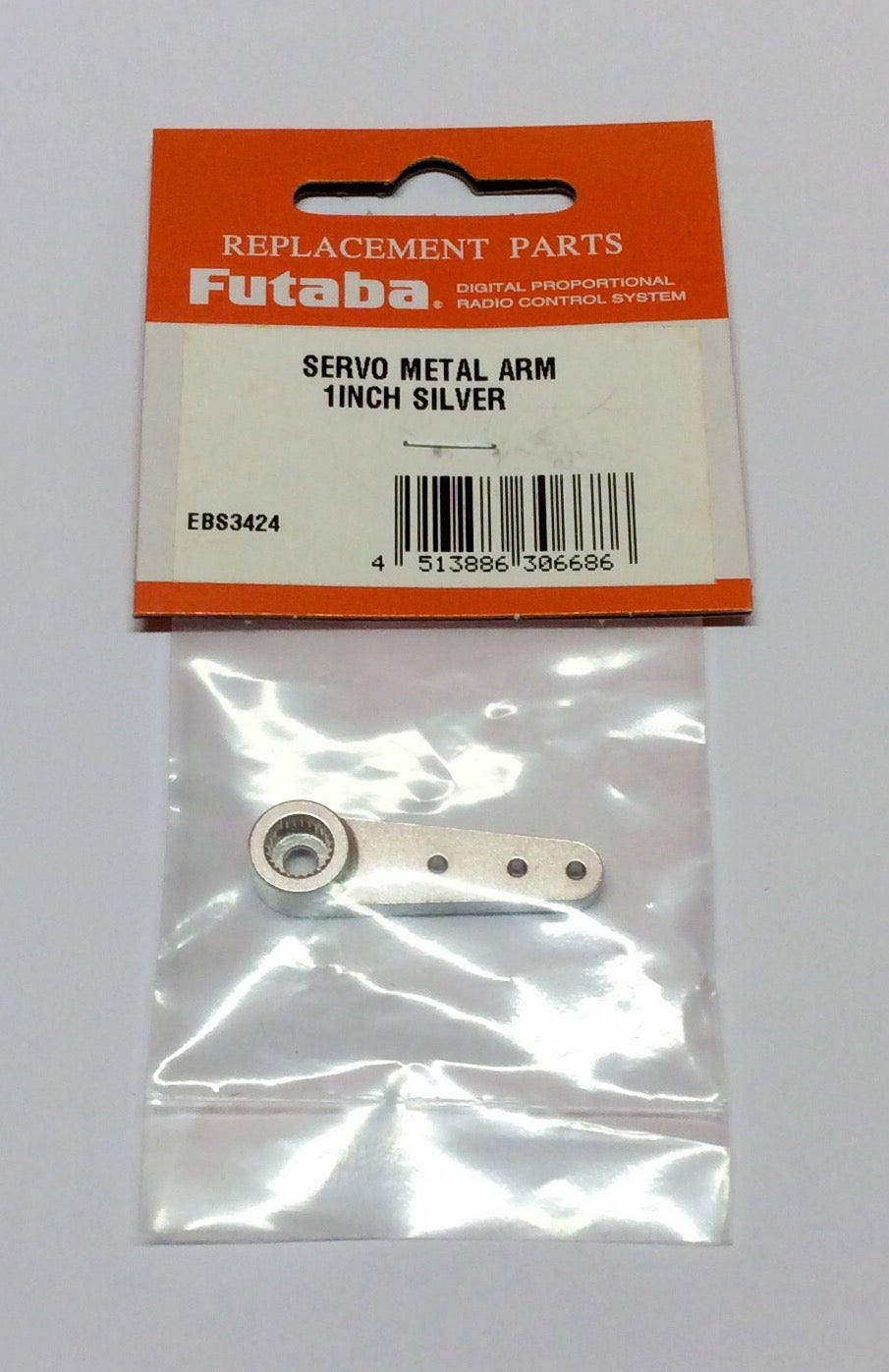 Futaba Alloy Single Servo Metal Arm 1" (25.4mm) Silver FUTEBS3424 in packaging 