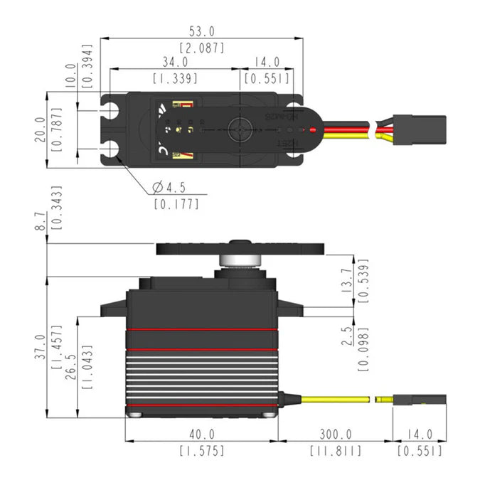 Hitec D955TW Standard Digital Coreless Servo 66g 29kg/0.12s 4.8V - 7.4V 2221019