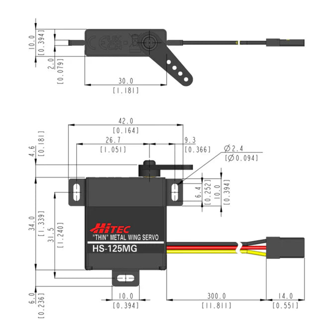 Hitec HS-125MG Slim Wing Analogue Cored Servo 24g 3.5kg/0.13s 4.8V - 6.0V 2212000