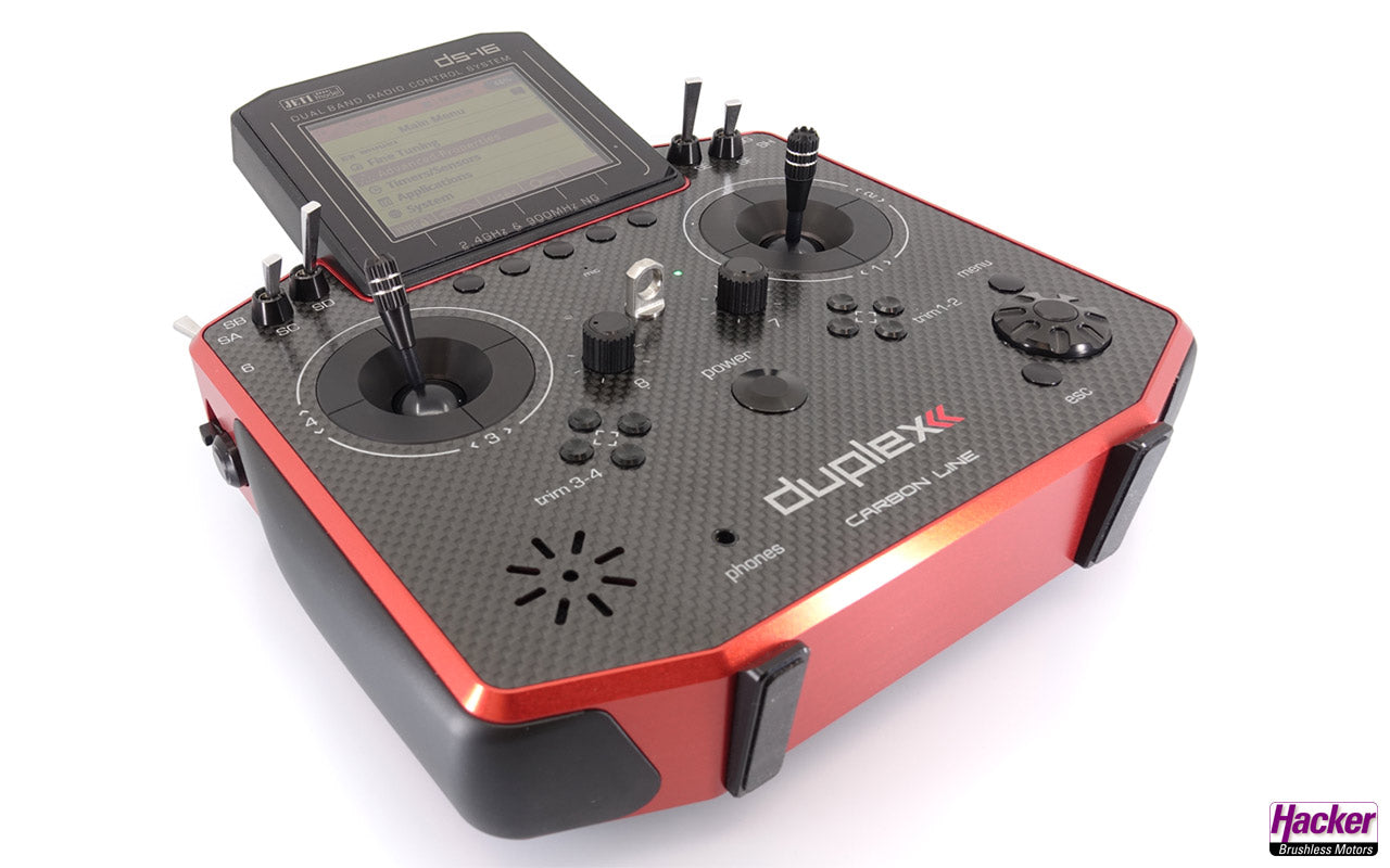 Jeti Duplex DS-16 Mk2 NG Carbon Line Red Lacquered Transmitter Multimode DS16 with Rex 10 Receiver