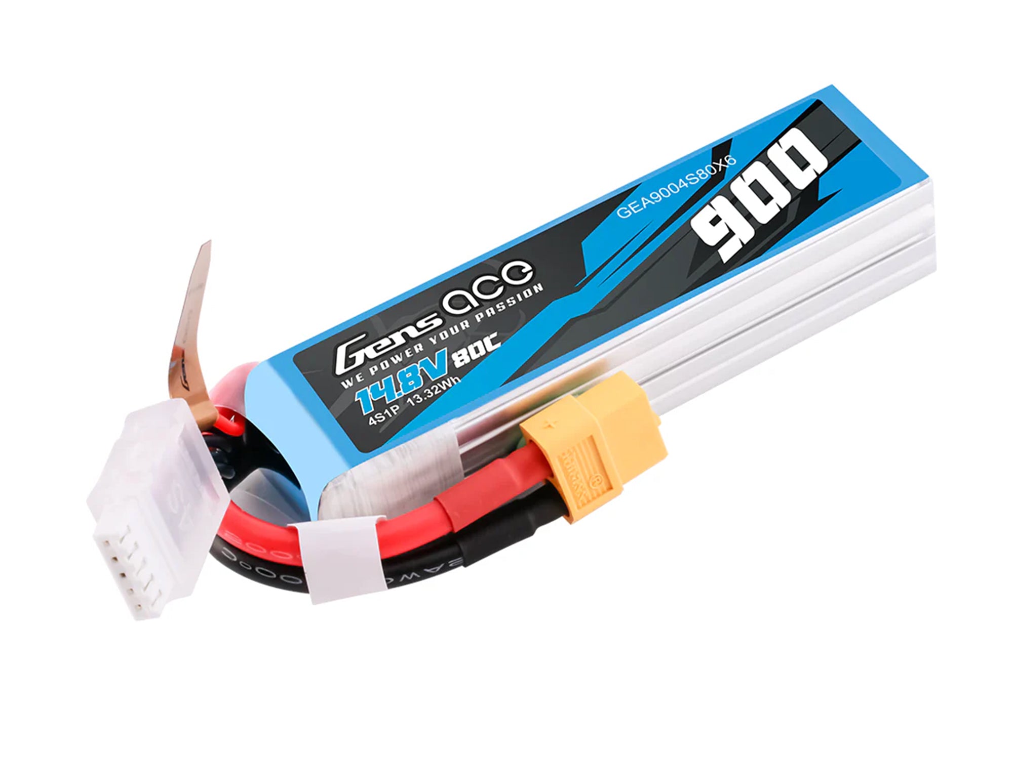 Gens Ace Li-Po 4S 14.8V 900mAh 80C with XT60 G4S0900-80X6