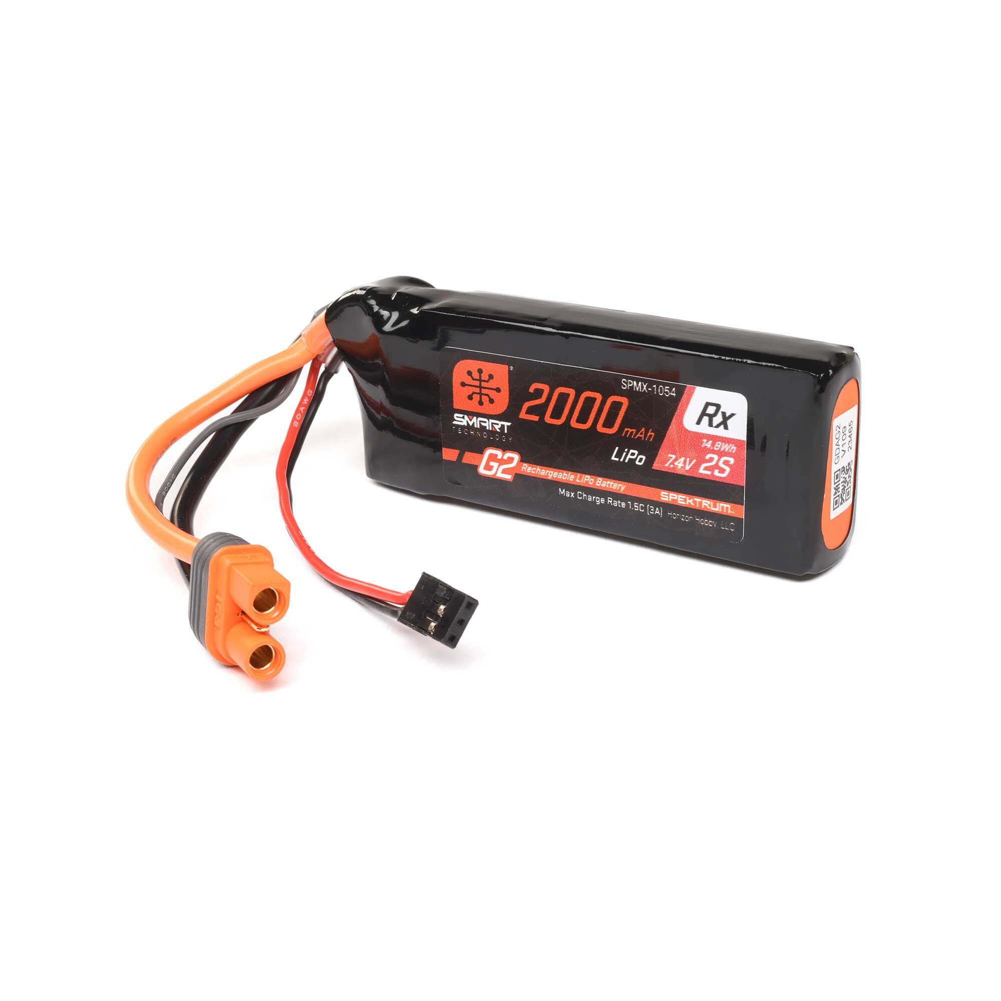 Spektrum 7.4V 2000mAh 2S 15C Smart G2 Receiver LiPo Battery: IC3 SPMX-1054