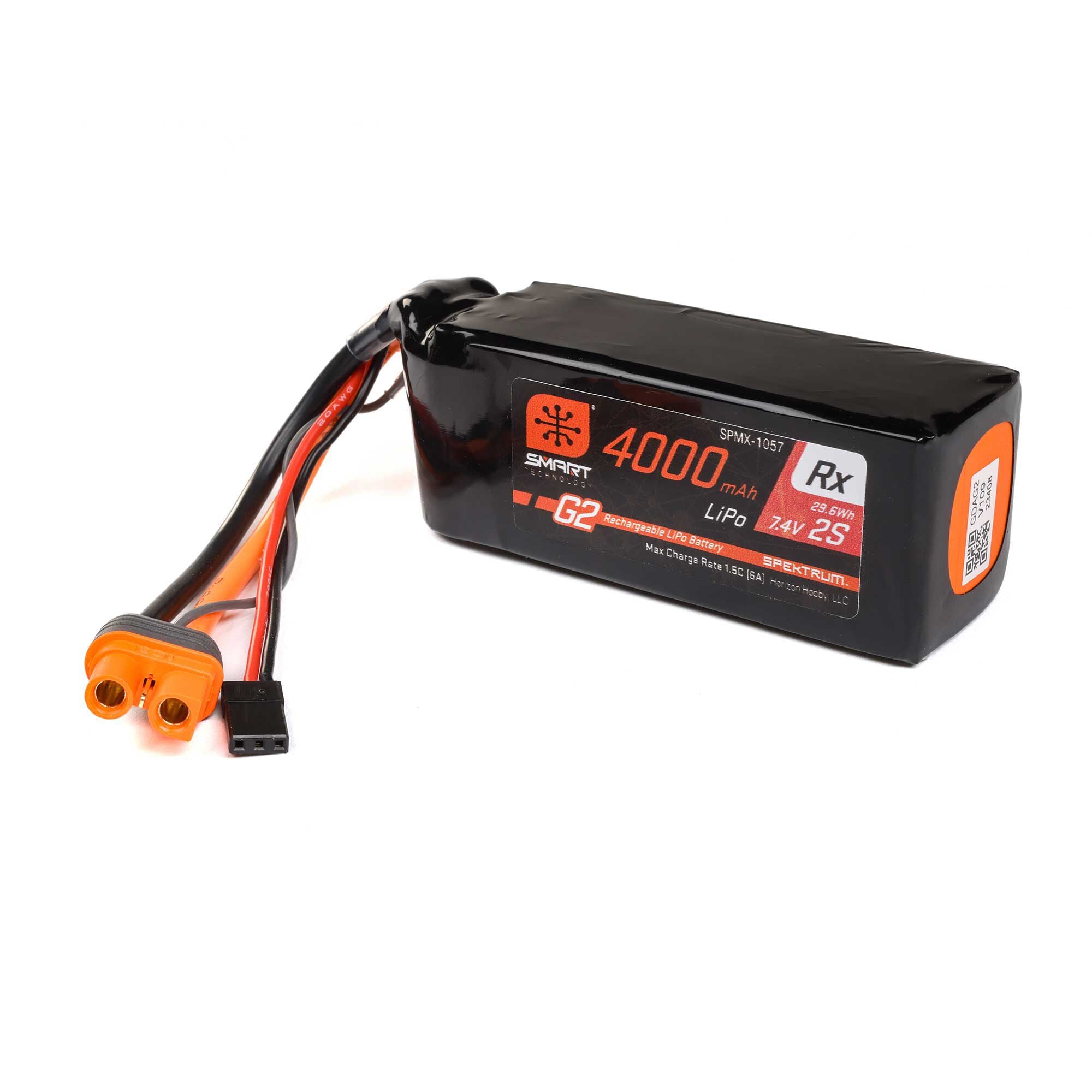 Spektrum 7.4V 4000mAh 2S 15C Smart G2 Receiver LiPo Battery: IC3 SPMX-1057