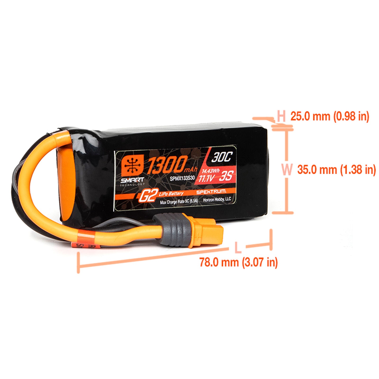Spektrum 1300mAh 3S 11.1V SMART G2 30C IC3 Lipo Battery SPMX133S30 Nexus Models Modelling Shop Northampton