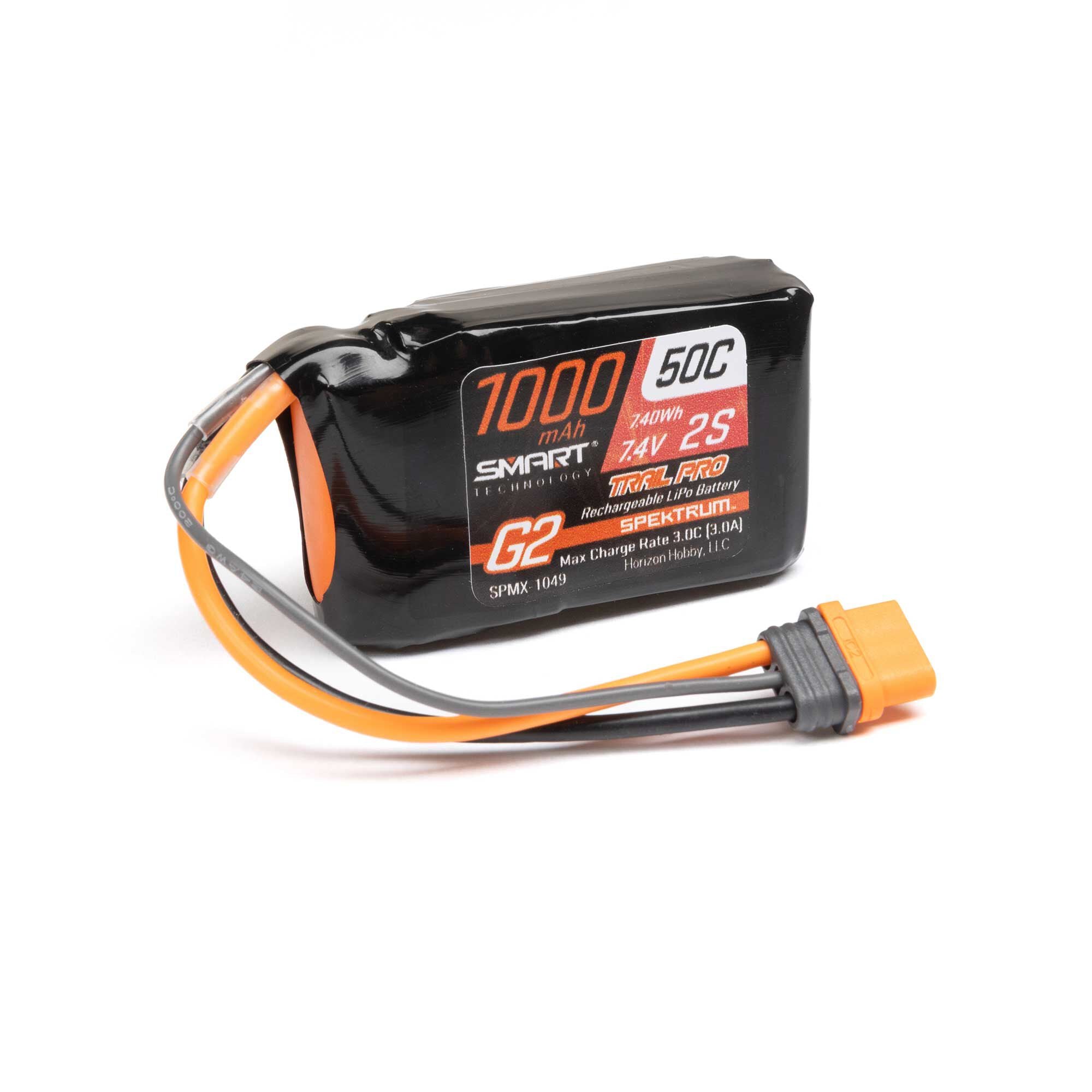Spektrum 7.4V 1000mAh 2S 50C Smart G2 Trail Pro LiPo Battery IC2 SPMX-1049