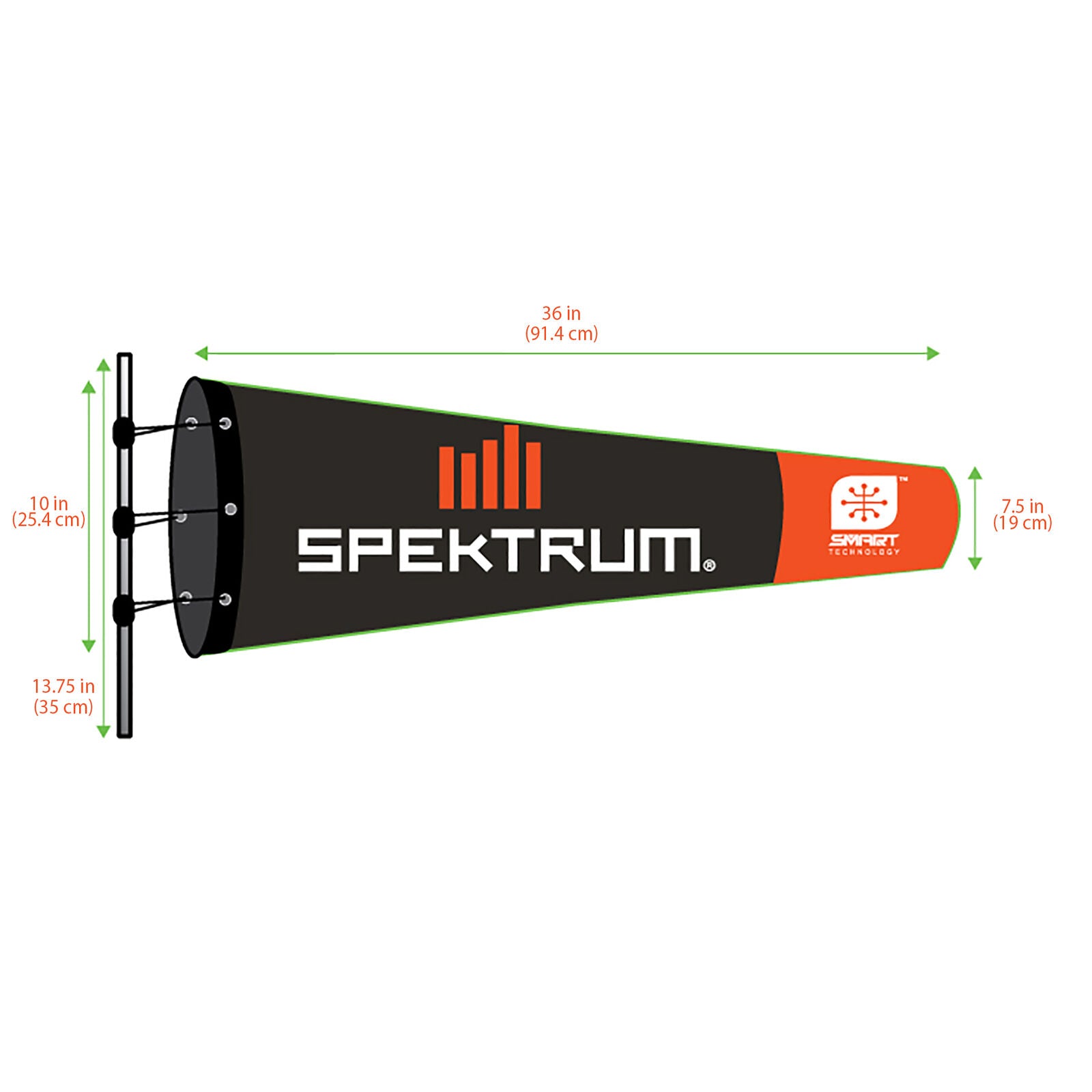 Spektrum Smart Airfield Windsock 10x36in SPMPWS100 illustration dimensions
