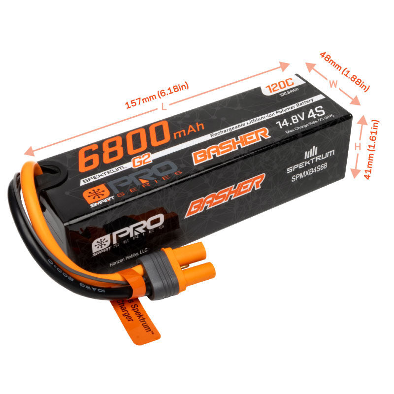 Spektrum 14.8V 6800mAh 4S 120C Smart G2 Pro Basher LiPo: IC5 SPMXB4S68