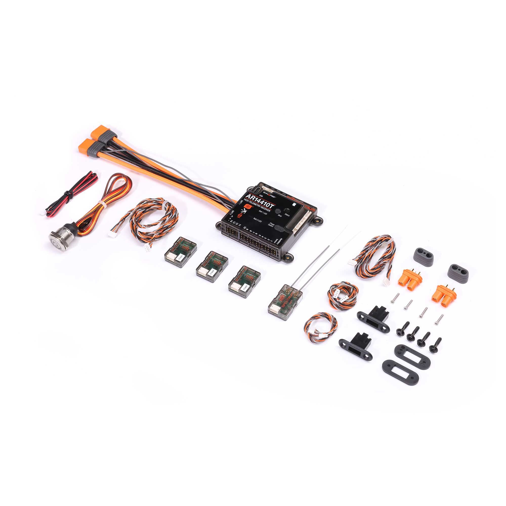 Spektrum AR14410T 14-Channel PowerSafe Telemetry Receiver P-SPMAR14410T overview with all the parts