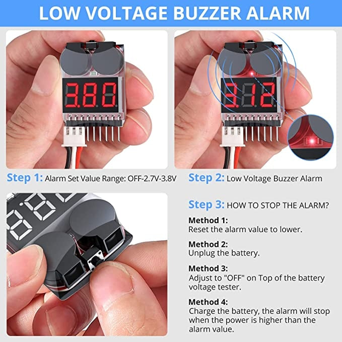 1S-8S Lipo Battery Low Voltage Alarm with Cell Voltage Checker Display