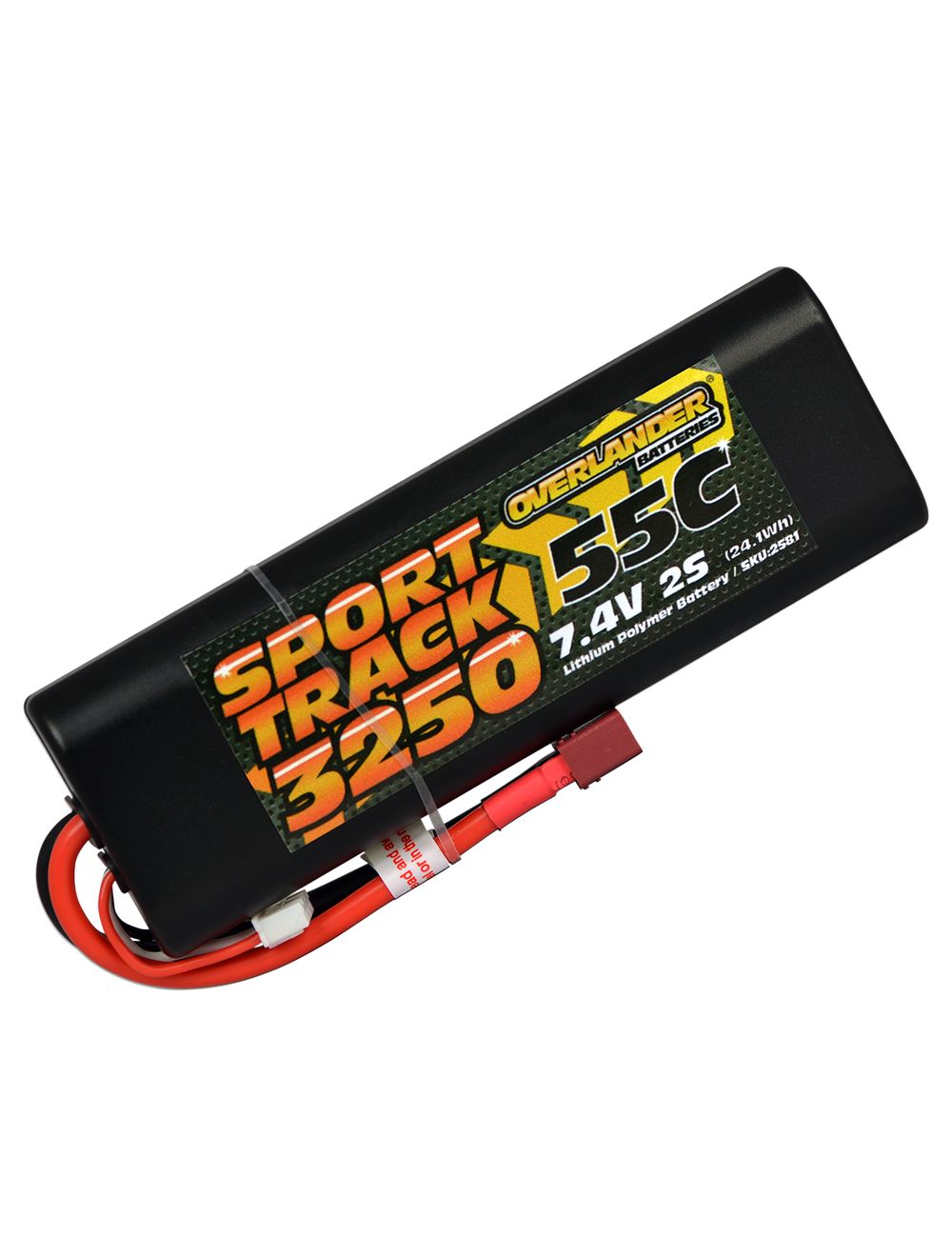 Overlander 3250mAh 7.4V 2S 55C Hard Case Sport Track LiPo Battery - Deans Connector 2581