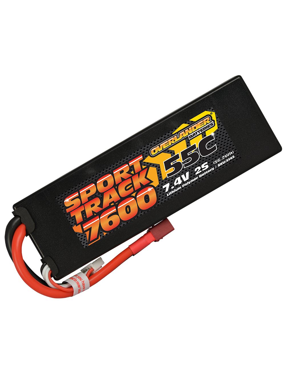 Overlander 7600mAh 7.4V 2S 55C Hard Case Sport Track LiPo Battery - Deans Connector 3142