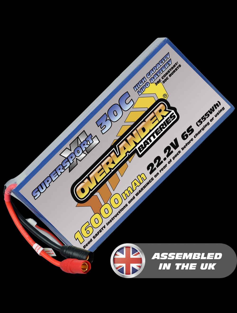 Overlander 16000mAh 22.2V 6S 30C Supersport XL LiPo Battery - No Connector 3145