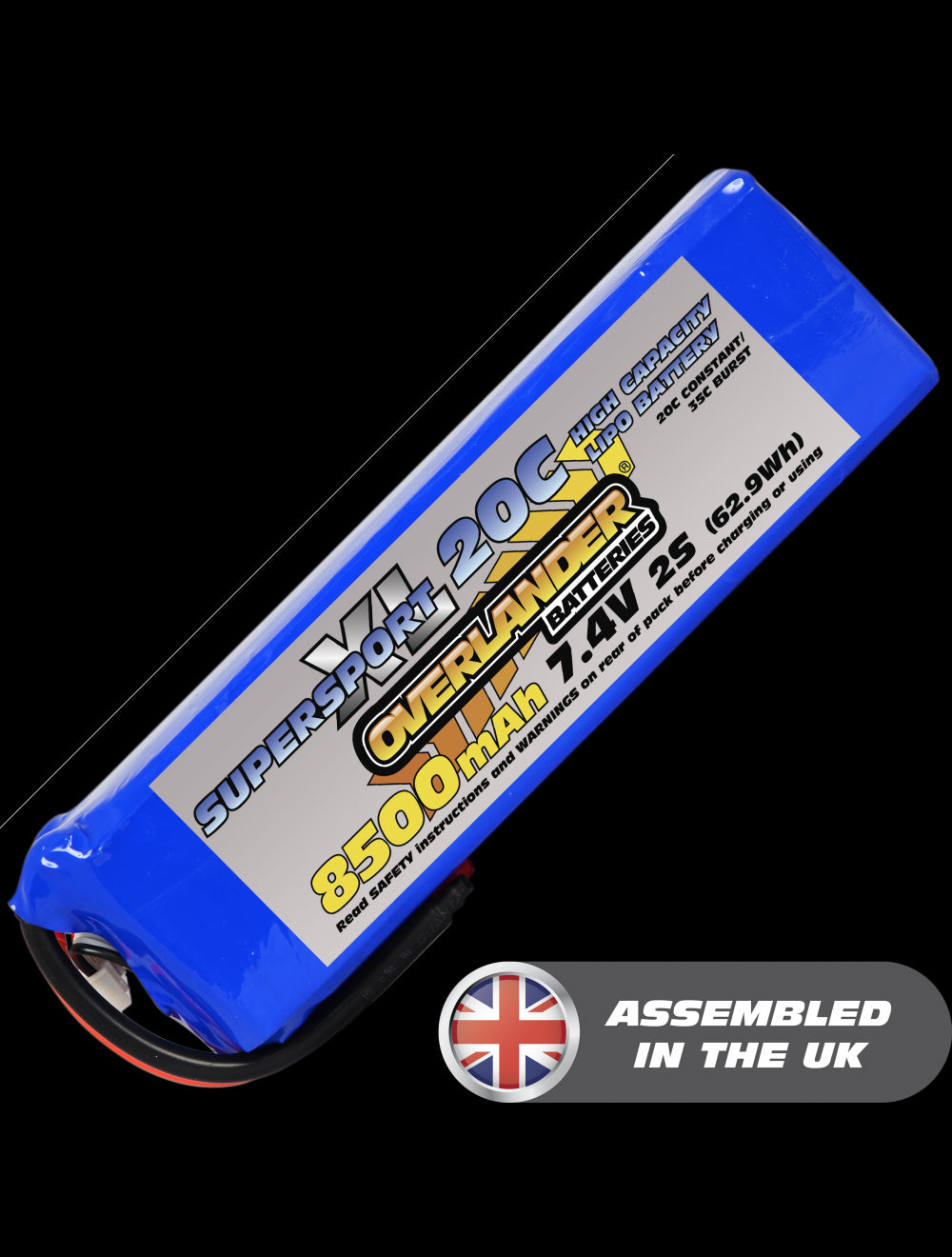 Overlander 8500mAh 7.4V 2S 20C Supersport XL LiPo Battery - No Connector 3242