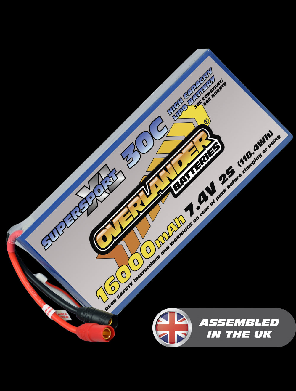 Overlander 16000mAh 7.4V 2S 30C Supersport XL LiPo Battery - No Connector 3244