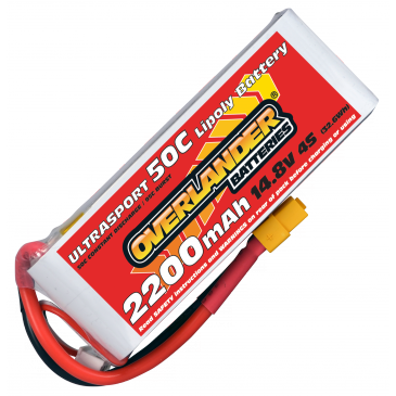 Overlander Ultrasport 2200mAh 4S 14.8v 50C LiPo Battery with XT60 - 3345