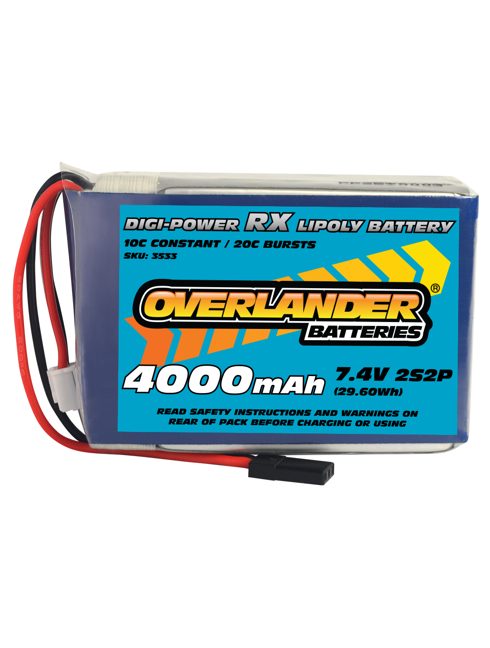 Overlander 4000mAh 7.4v 2S Digi-Power Receiver Pack LiPo Battery 3533