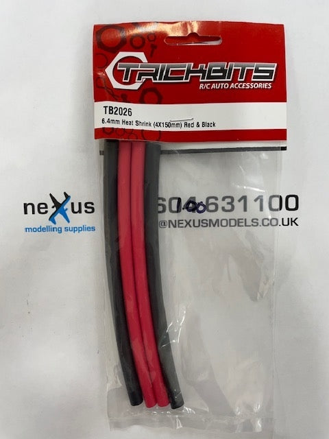 6.4mm wide x 150mm long heat shrink tube (2 red, 2 black) from Trickbits TB2026