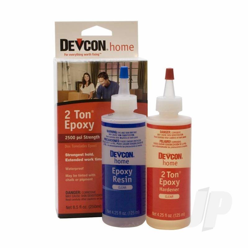 Devcon 4.5oz 2 Ton Epoxy ((Bottle), Boxed) DEV33345 Box with both bottles showing (Resin and Hardener)