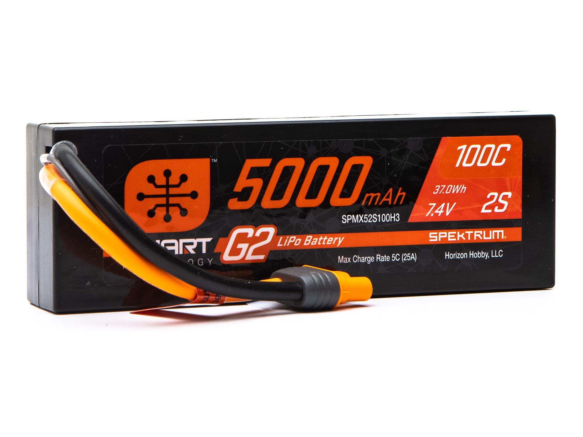 Spektrum 7.4V 5000mAh 2S 100C Smart G2 Hardcase LiPo Battery: IC3 SPMX52S100H3