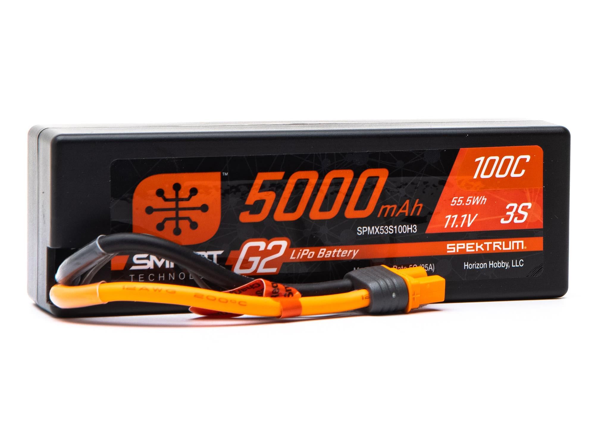 Spektrum 11.1V 5000mAh 3S 100C Smart G2 Hardcase LiPo Battery: IC3 SPMX53S100H3