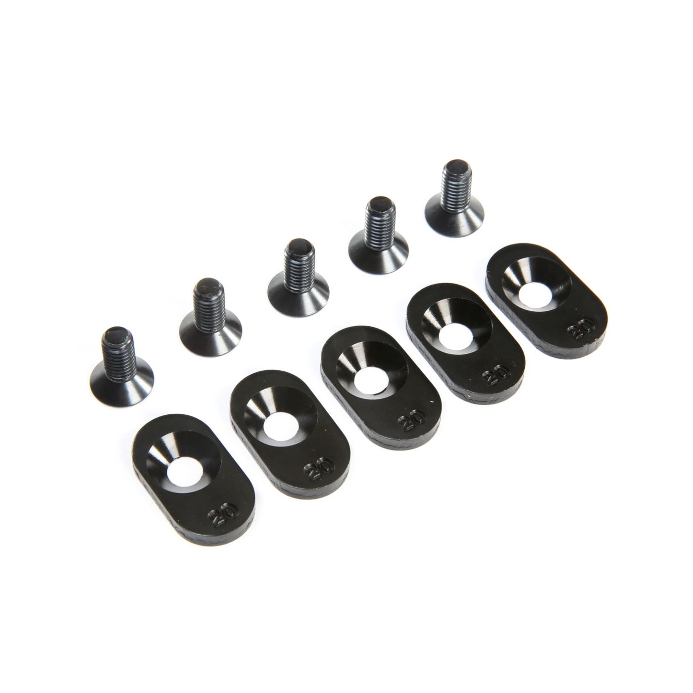 Losi EngineMntInsert&Screws BLK 20T(5): 5ive-T 2.0 LOS252103