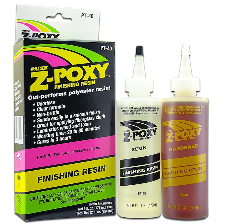 ZAP PT40 Z-Poxy Finishing Resin 12oz showing box and both bottles inside (Resin and Hardener)