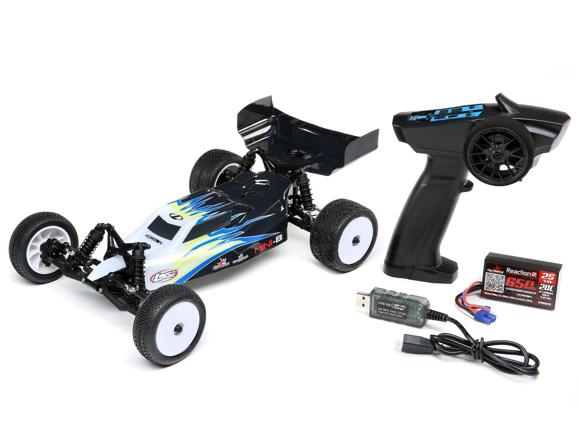 Losi 1/16 Mini-B Brushed RTR 2WD Buggy - Black/White LOS01016T2