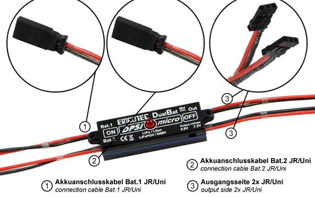 Emcotec DPSI Micro DualBat 5.9V/7.2V JR - dual power supply - MPS (Magnetic Power Switch) A11052