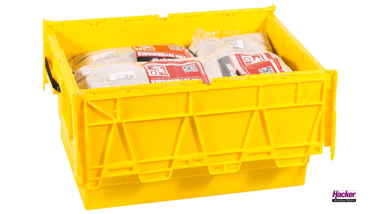 Extover® - Fire protection and Fire-extinguishing granules for Lithium Batteries in Plastic Box 45L