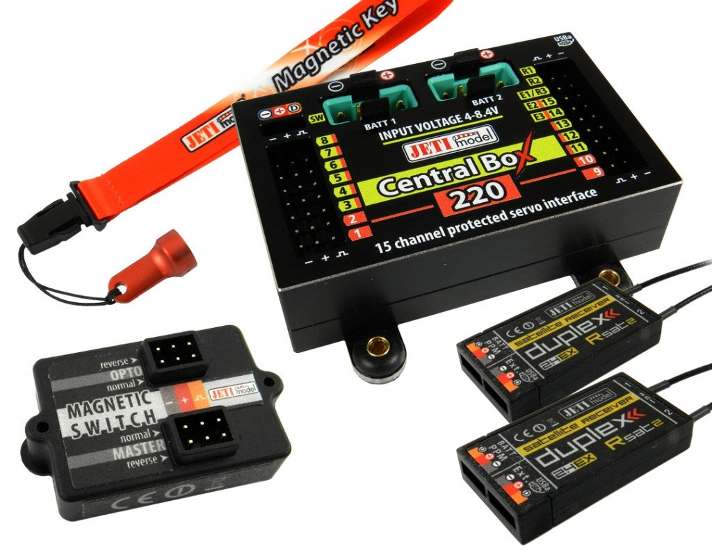 Jeti Central Box 220 + 2 x Rsat2 + Magnetic Switch DUPLEX 2.4EX J-CB-220-RS / 80001679