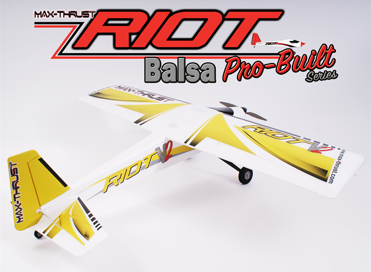 Max Thrust Pro-Built Balsa Riot ARTF Kit Yellow - IC or Electric Kit Included 1-MT-BALSA-RIOT-Y