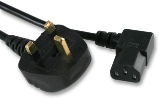 Mains Power Lead 1.4m UK Mains Plug to C13 Lead, Black, 90 Degree