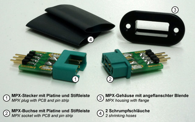 MPX connector with pin strip, plug & socket from Emcotec A85400