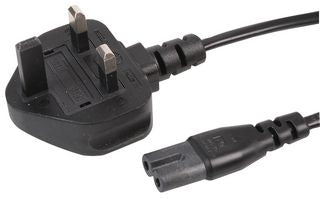 Mains Power Lead 2m UK Mains Plug to C7 Lead, Black,