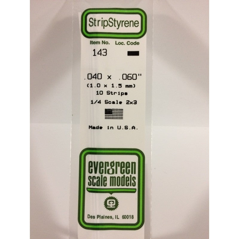 Evergreen .040 x .060" Opaque White Styrene Strip (10 Pack) 143 EVG143