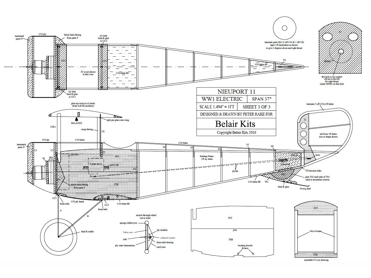 Belair Nieuport 11 37"electric scale kit BA016