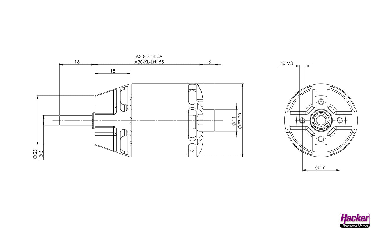 Brushless Motor A30-10 XL-LN V4 kv900 from Hacker Motor 10109255