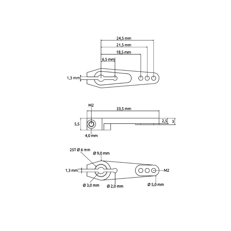 CHASERVO Servo Arm 6mm 25 Tooth 25mm Long - 6C CHA-ARM-25T-6C
