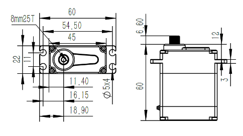 Chaservo SHV2212-80 Servo 90kg/0.26@8.4V CHA-SHV2212-80 Dimensions