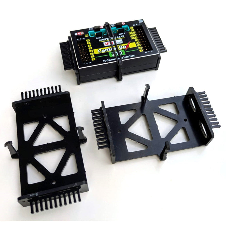 Click Bracket JETI Box 210 from STV-Tech 013-31 view with and without a central box