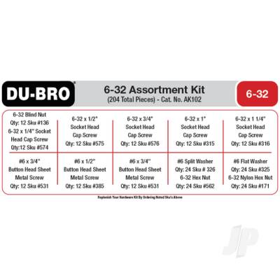 Dubro 6-32 Hardware Assortment Kit (204 pcs set) DUBAK102