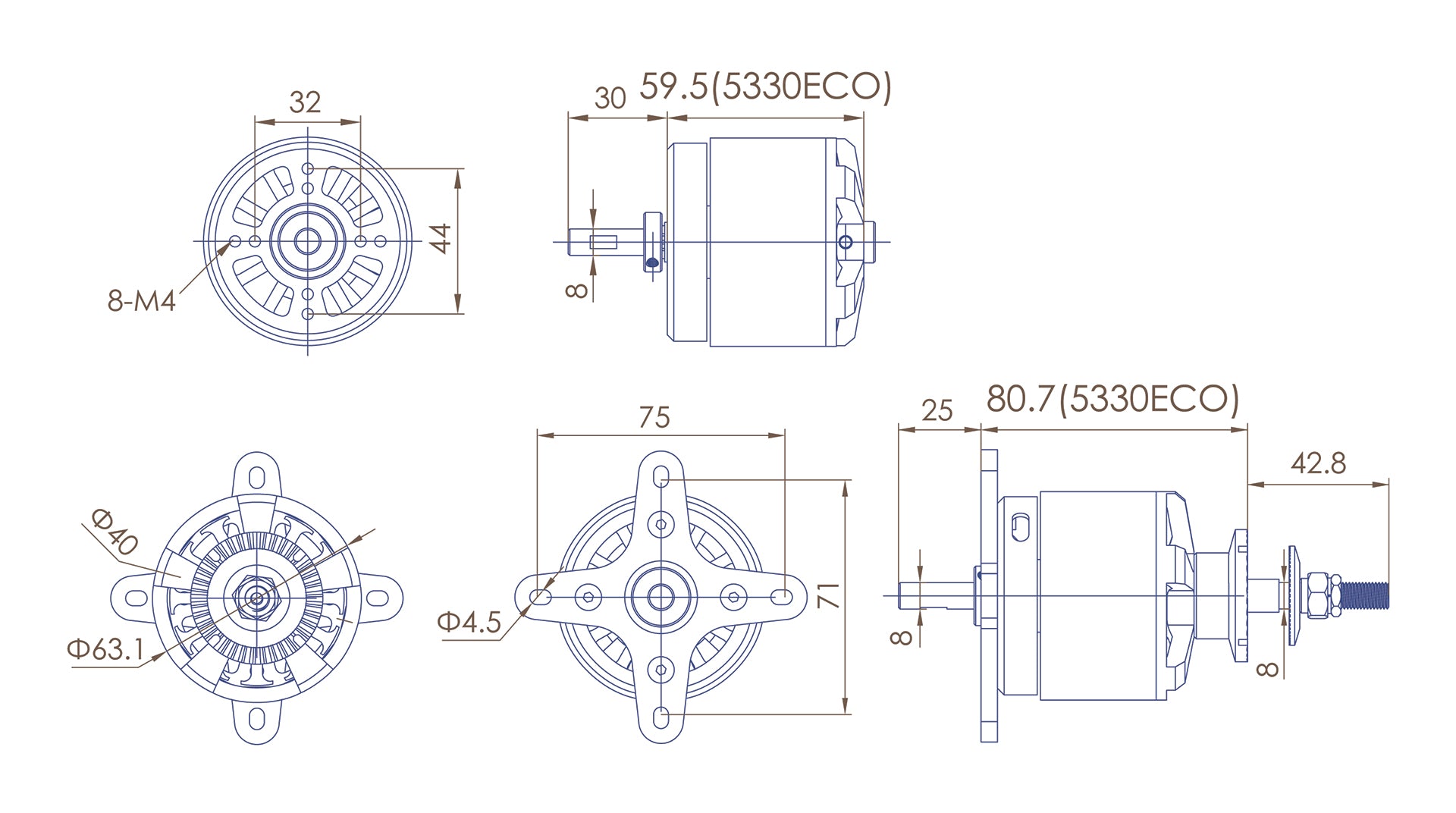 Dualsky ECO 5330C 280RPM/V 3200W 640g DUA129
