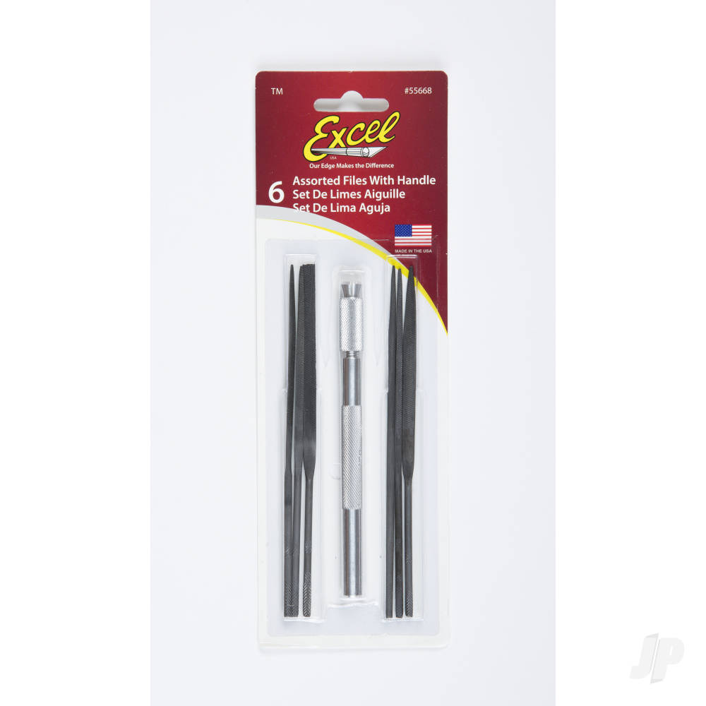 Excel Assorted File Set with Handle, Cut #2 with Square, Round, Halfround, Equaling, Knife and Flat (6pcs) (Carded) EXL55668