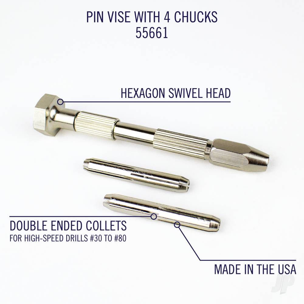 Excel Swivel Head Pin Vise with 4 Chucks (Carded) EXL55661