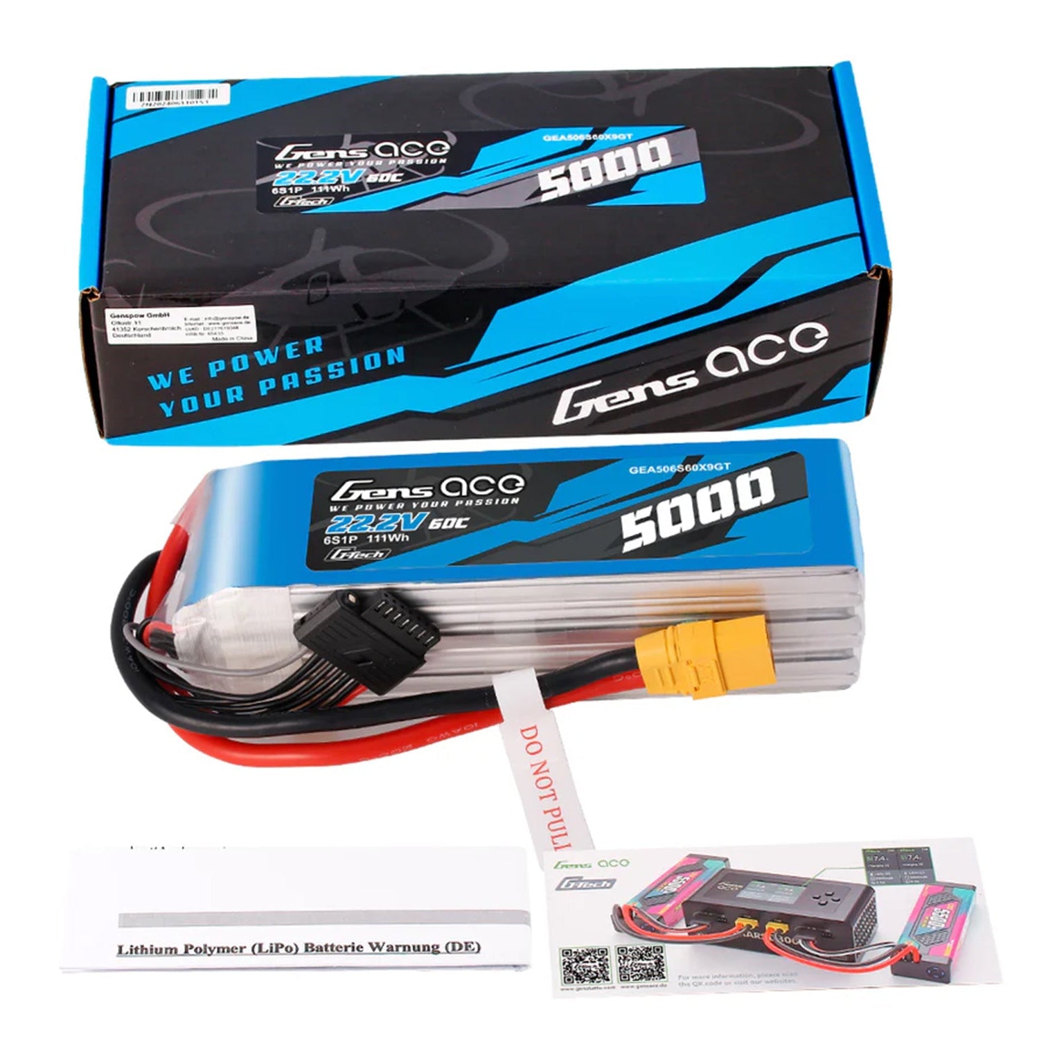 Gens Ace Li-Po G-Tech 6S 22.2V 5000mAh 60C with XT90 GT6S5000-60X9