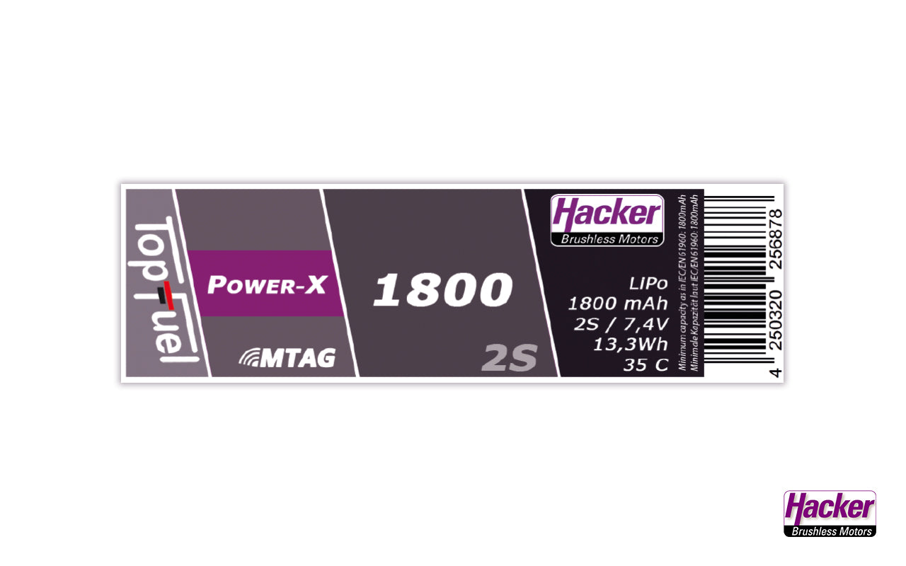 Hacker TopFuel Power-X 2S 1800mAh 35C LiPo Battery MTAG XT60 91800261