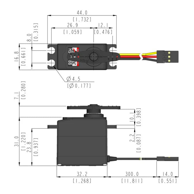Hitec HS-225BB Mini Analogue Cored Servo 27g 4.8kg/0.11s 4.8V - 6.0V 2212010